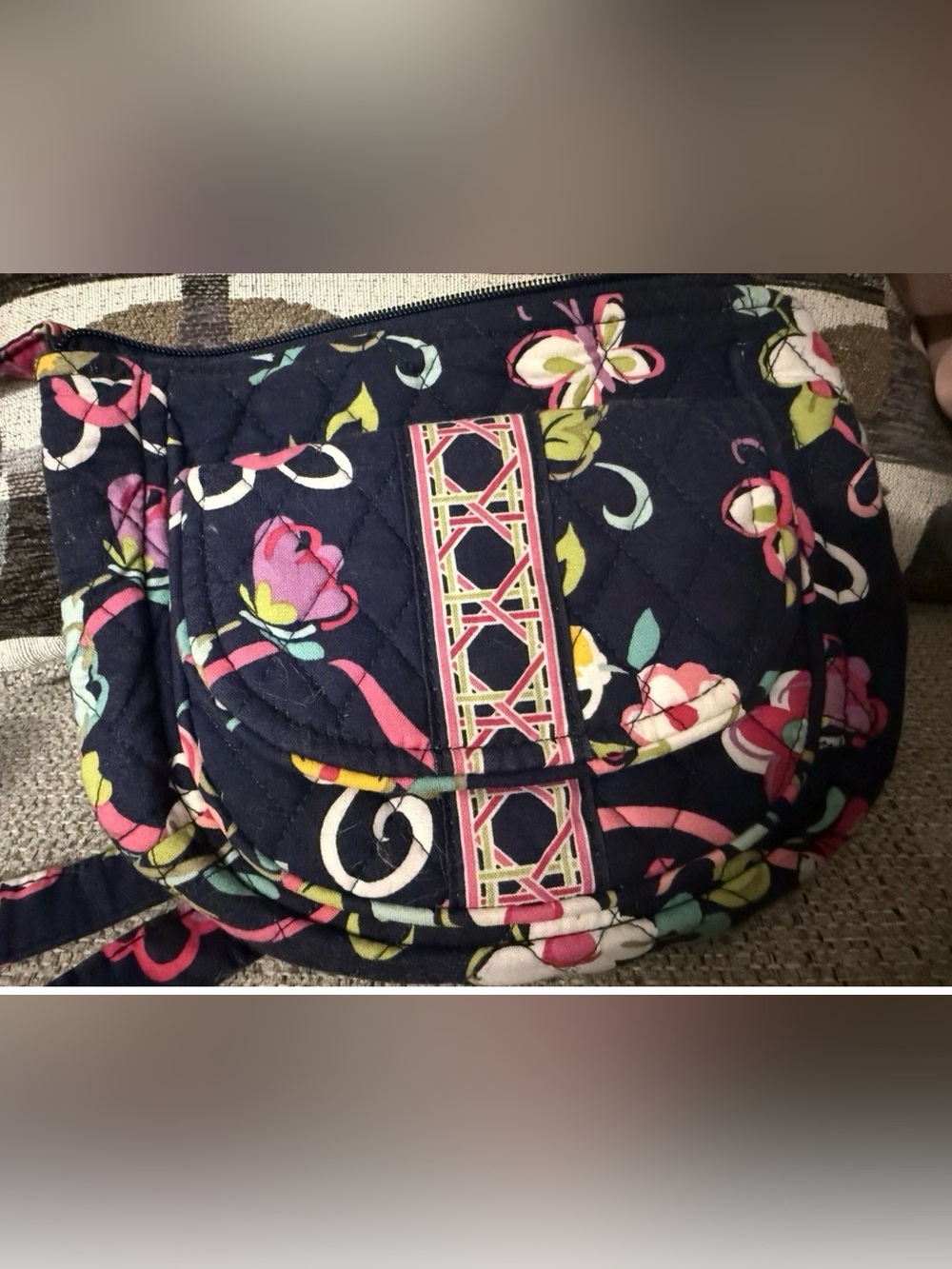 Vera Bradley Navy Quilted Floral Crossbody with Pink & Green Accents
